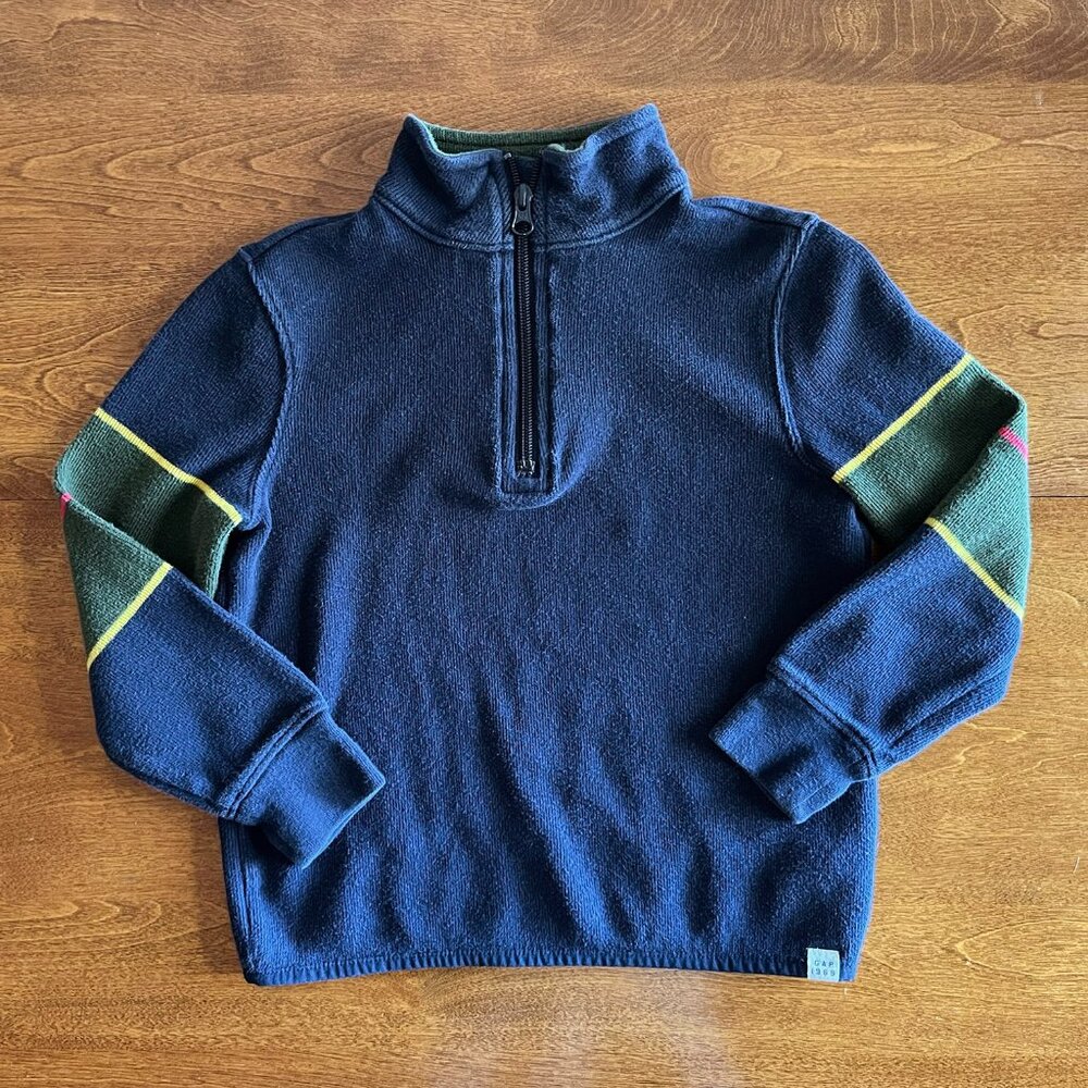 Gap quarter-zip stripe-sleeve sweater S 6-7